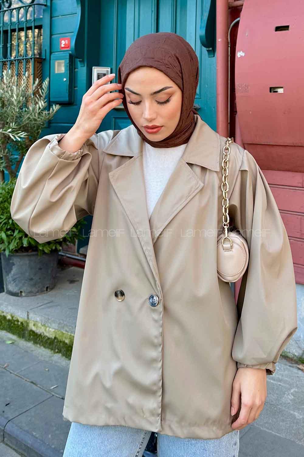 Lamelif Pamela Balon Kol Trenç  Bej