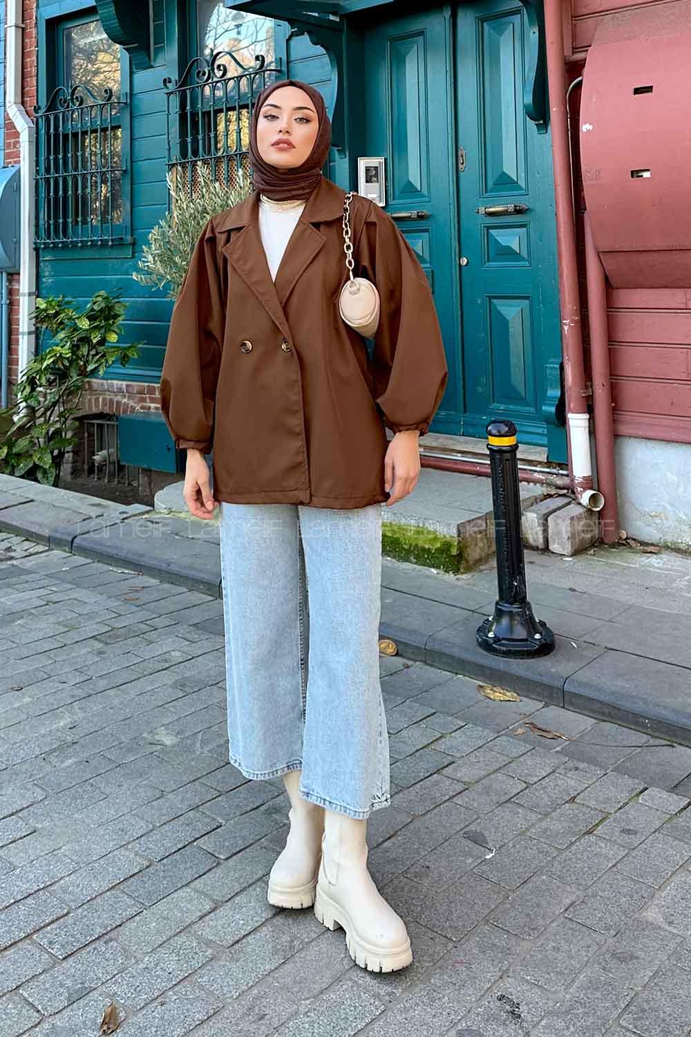 Lamelif Pamela Balon Kol Trenç Kahverengi