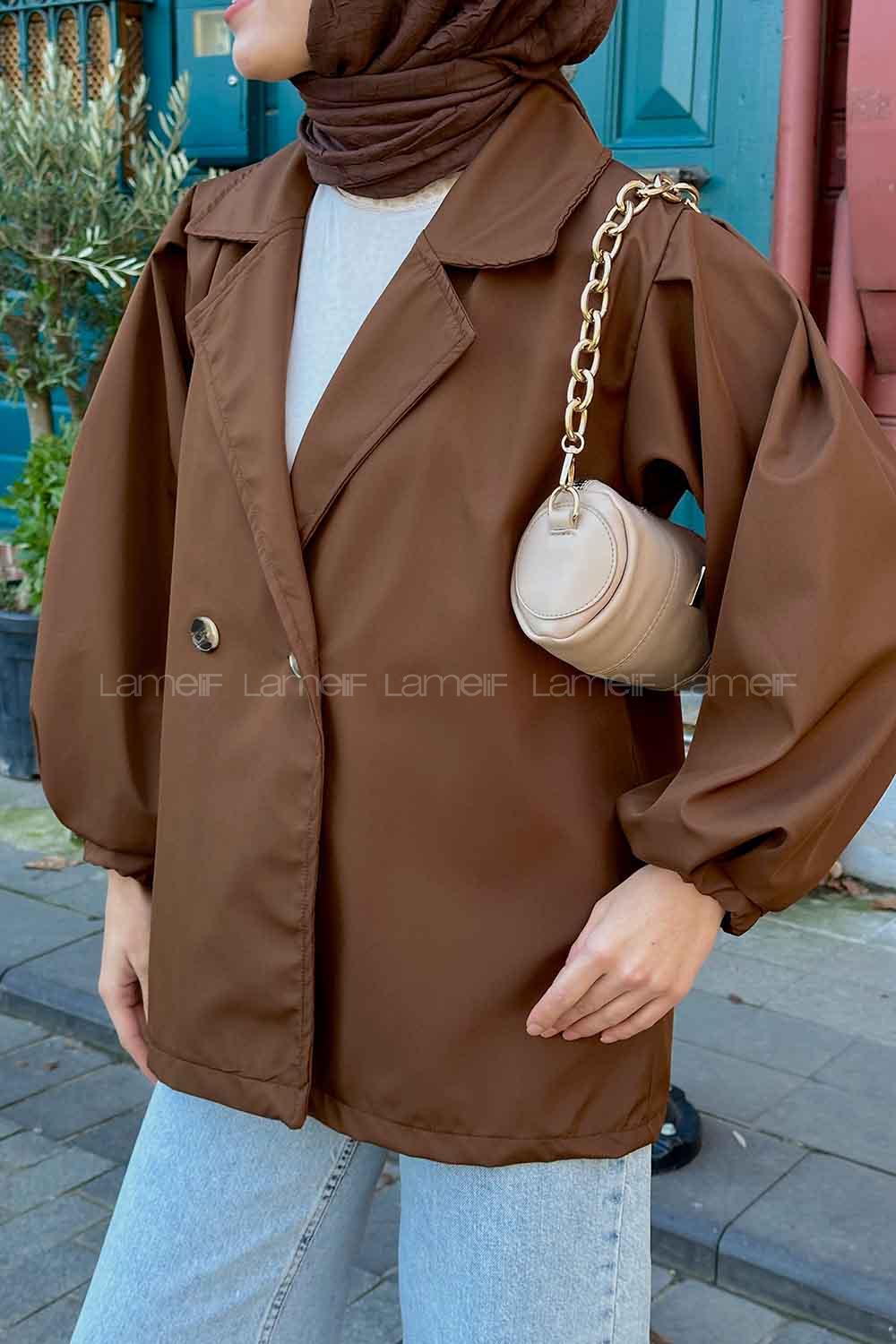 Lamelif Pamela Balon Kol Trenç Kahverengi