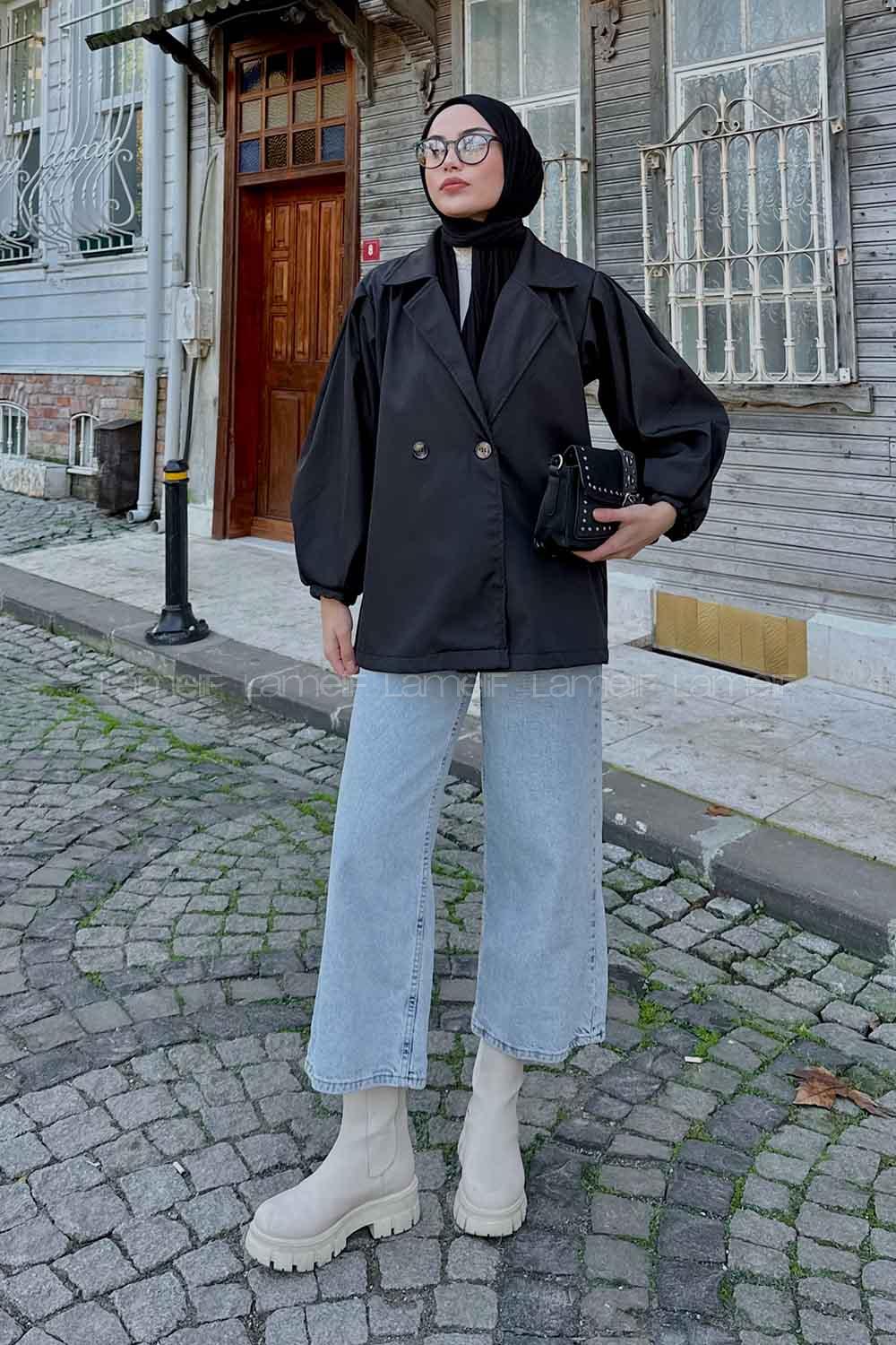 Lamelif Pamela Balon Kol Trenç Siyah