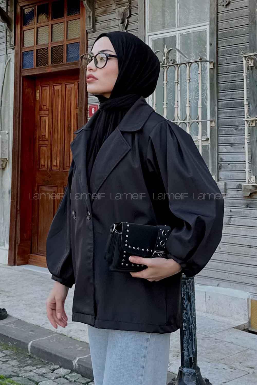 Lamelif Pamela Balon Kol Trenç Siyah