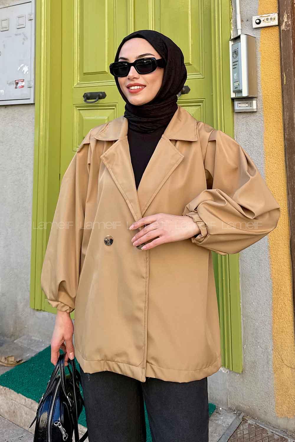 Lamelif Pamela Balon Kol Trenç  Sütlü Kahve