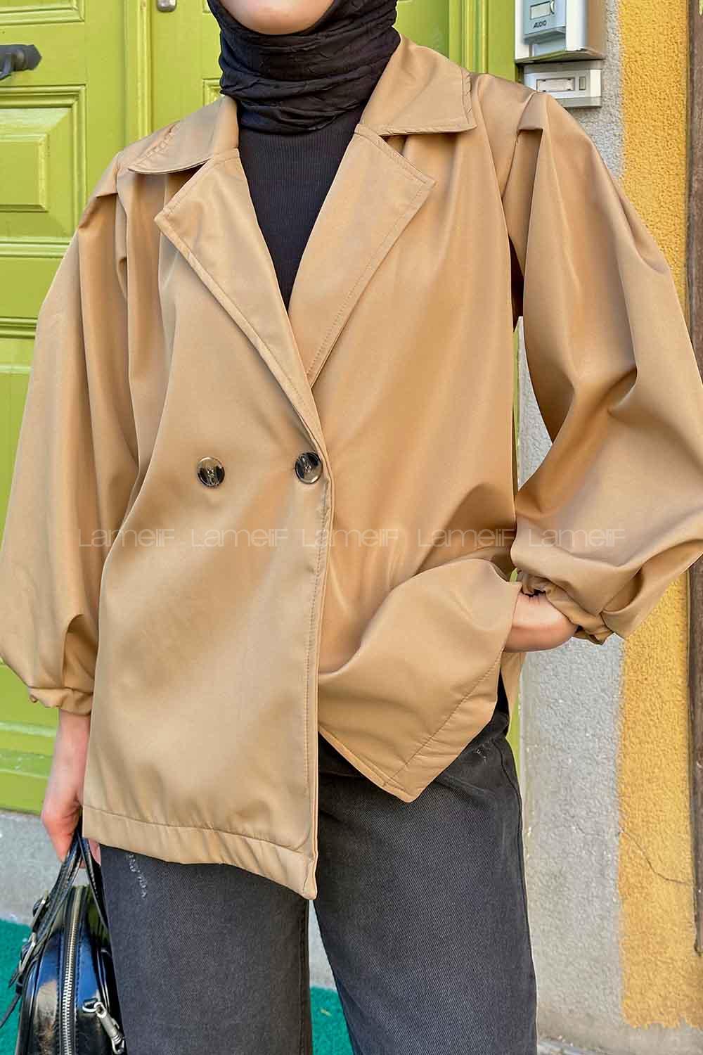 Lamelif Pamela Balon Kol Trenç  Sütlü Kahve