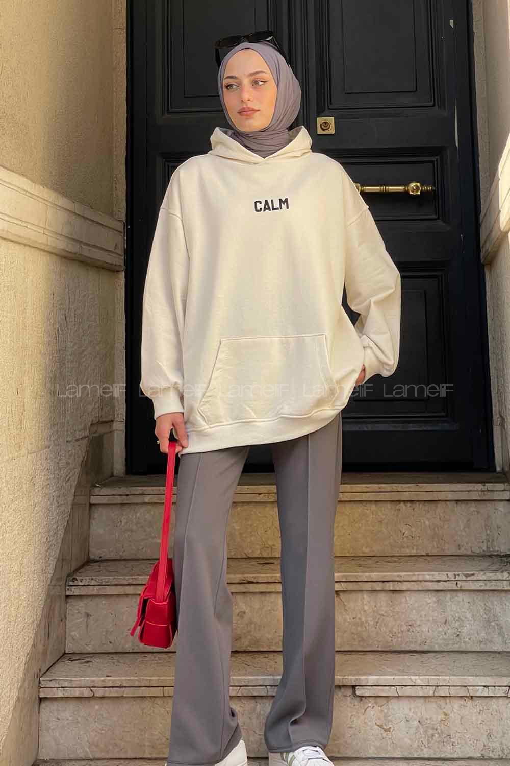 Lamelif Calm Baskı Detaylı Sweatshirt Ekru