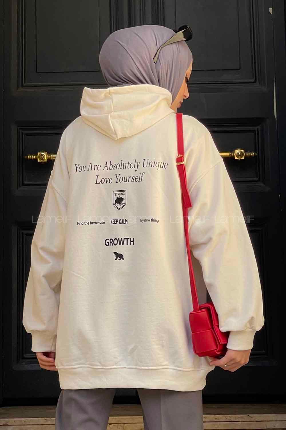 Lamelif Calm Baskı Detaylı Sweatshirt Ekru
