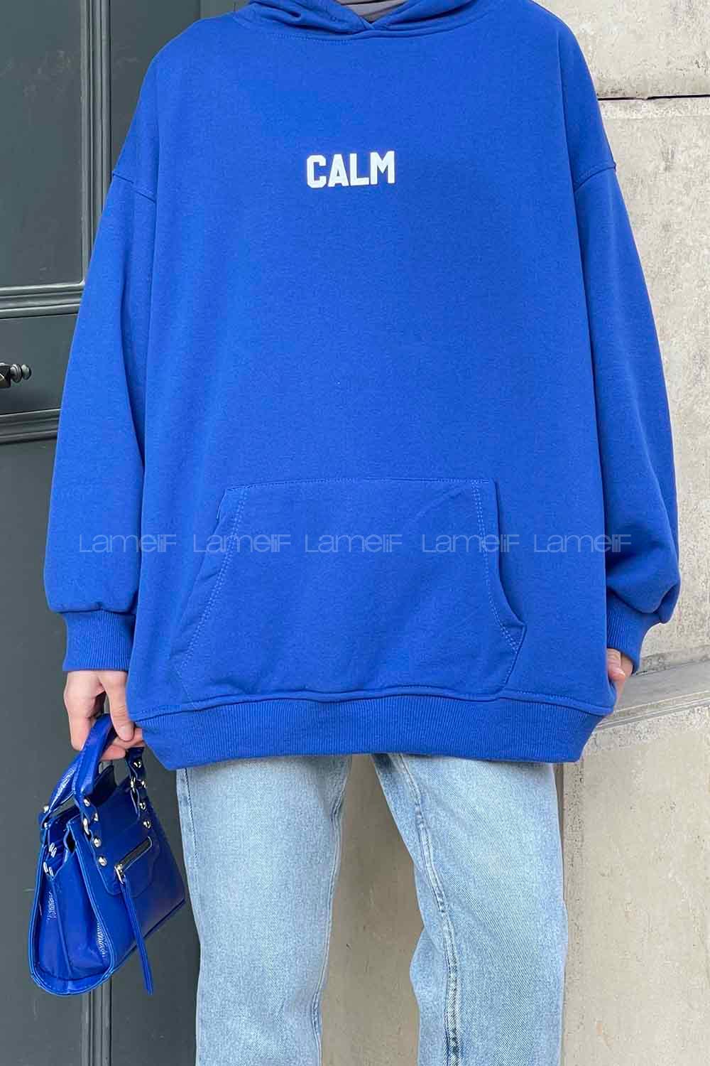 Lamelif Calm Baskı Detaylı Sweatshirt Saks Mavisi