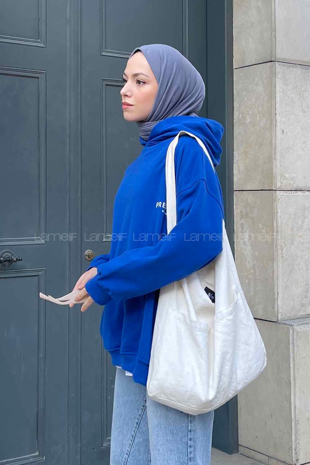 Lamelif Present Baskı Detaylı Sweatshirt Mavi