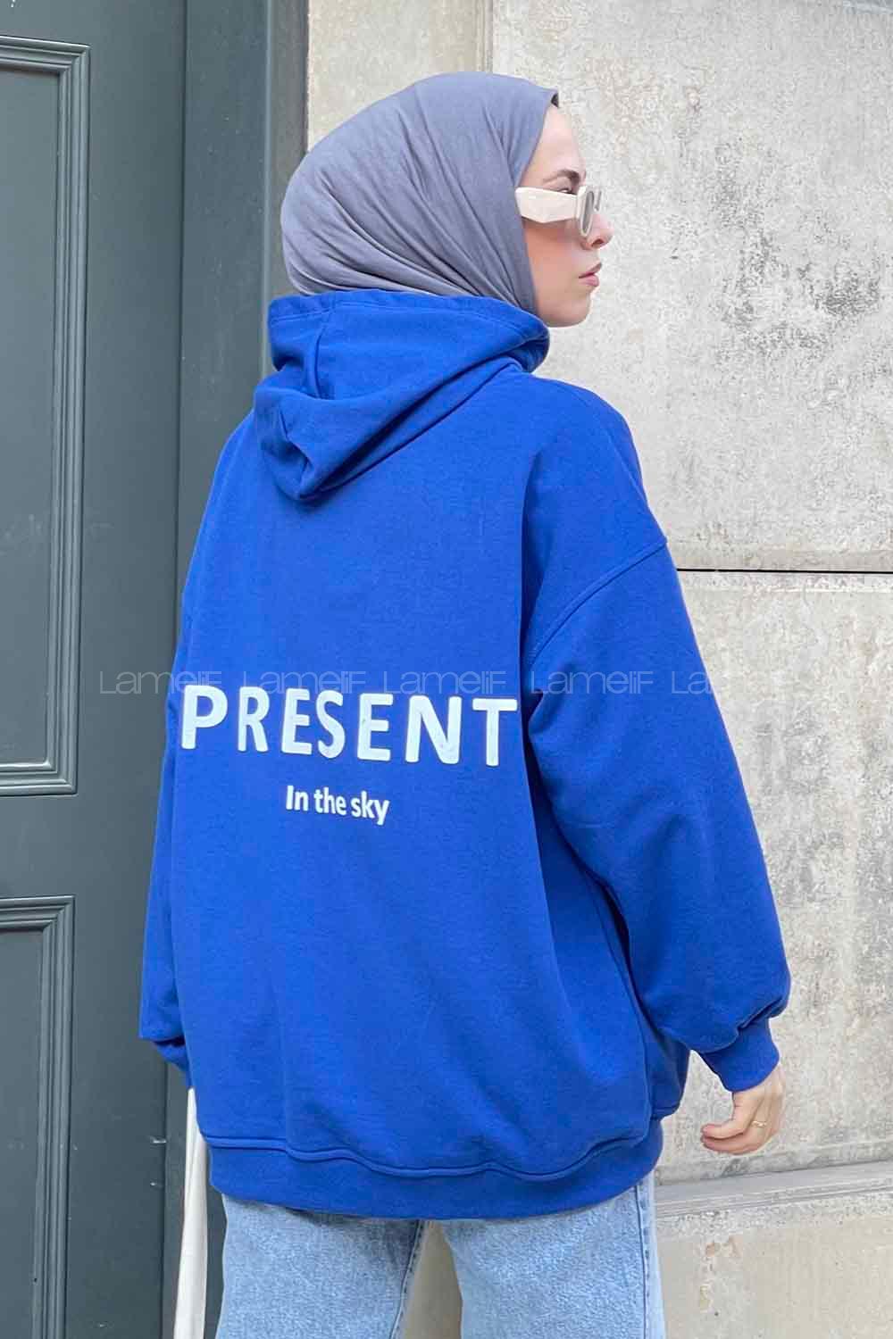 Lamelif Present Baskı Detaylı Sweatshirt Mavi