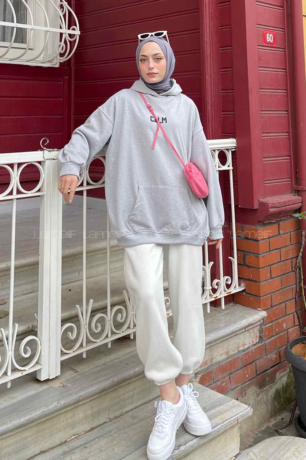 Lamelif Calm Baskı Detaylı Sweatshirt Gri