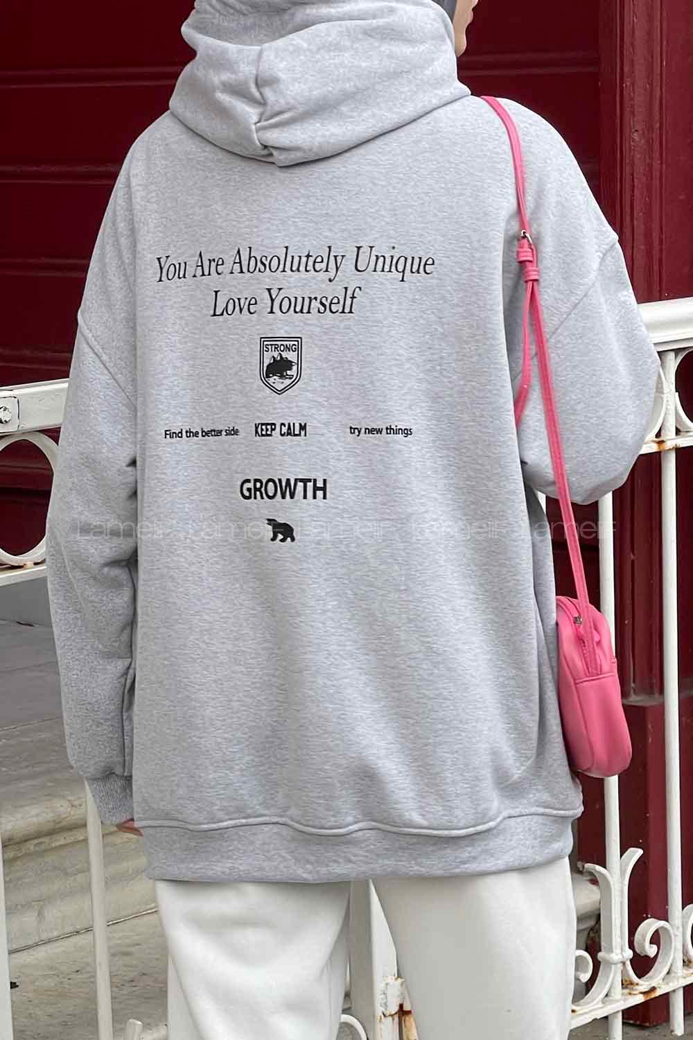 Lamelif Calm Baskı Detaylı Sweatshirt Gri