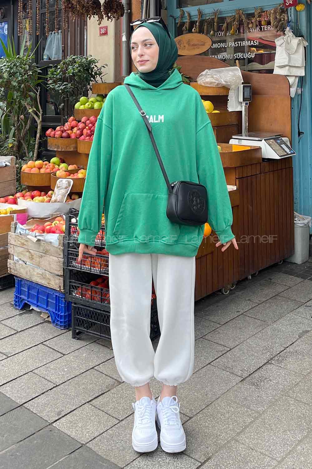 Lamelif Calm Baskı Detaylı Sweatshirt Yeşil