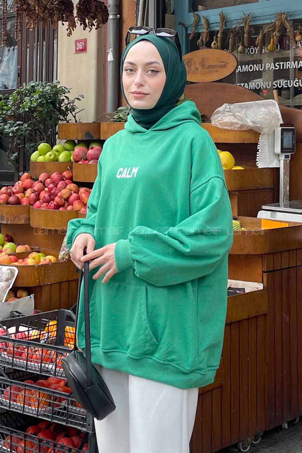 Lamelif Calm Baskı Detaylı Sweatshirt Yeşil