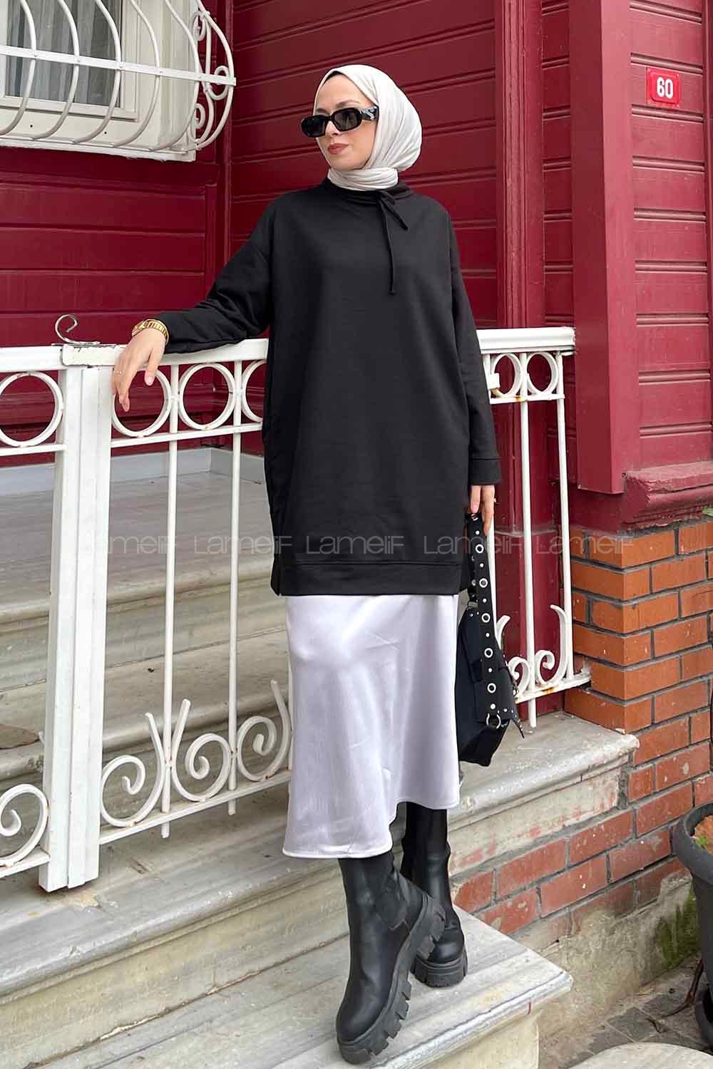 Black Mandarin Collar Long Arm Unprinted Sweatshirt