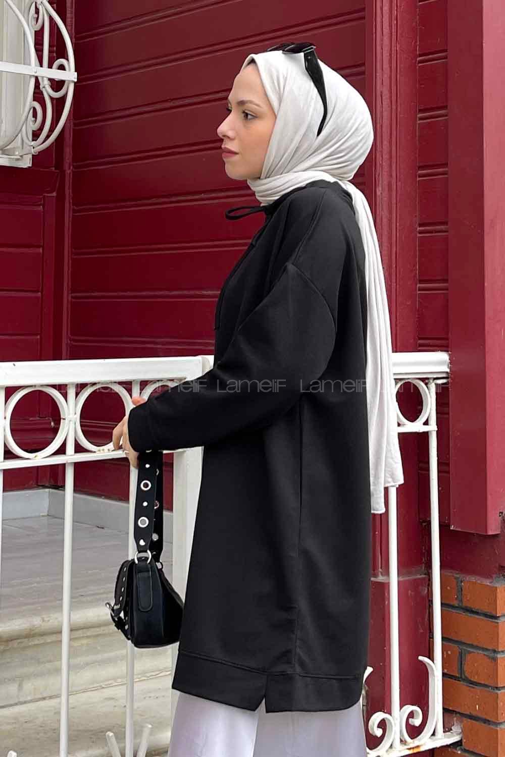 Black Mandarin Collar Long Arm Unprinted Sweatshirt