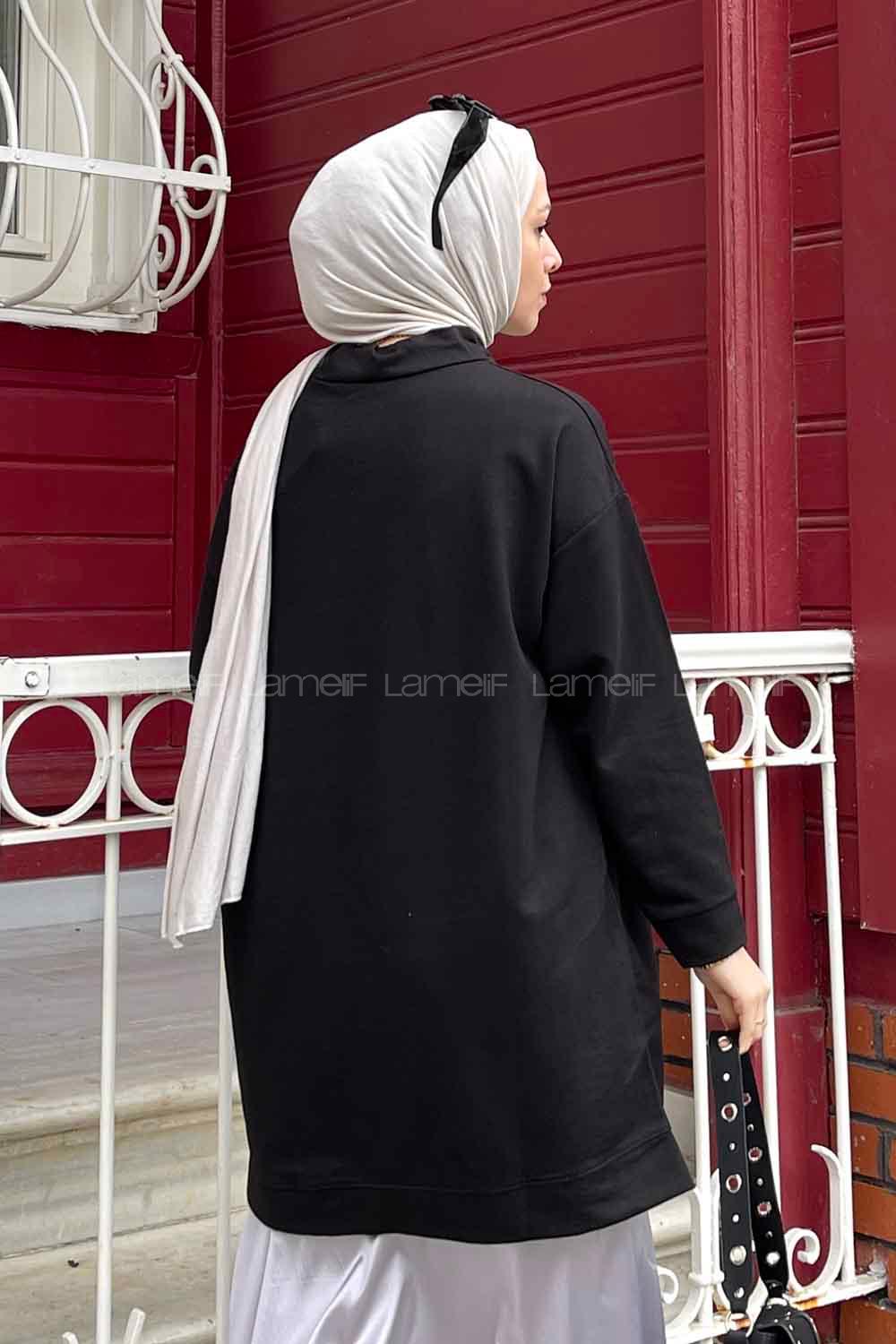 Black Mandarin Collar Long Arm Unprinted Sweatshirt