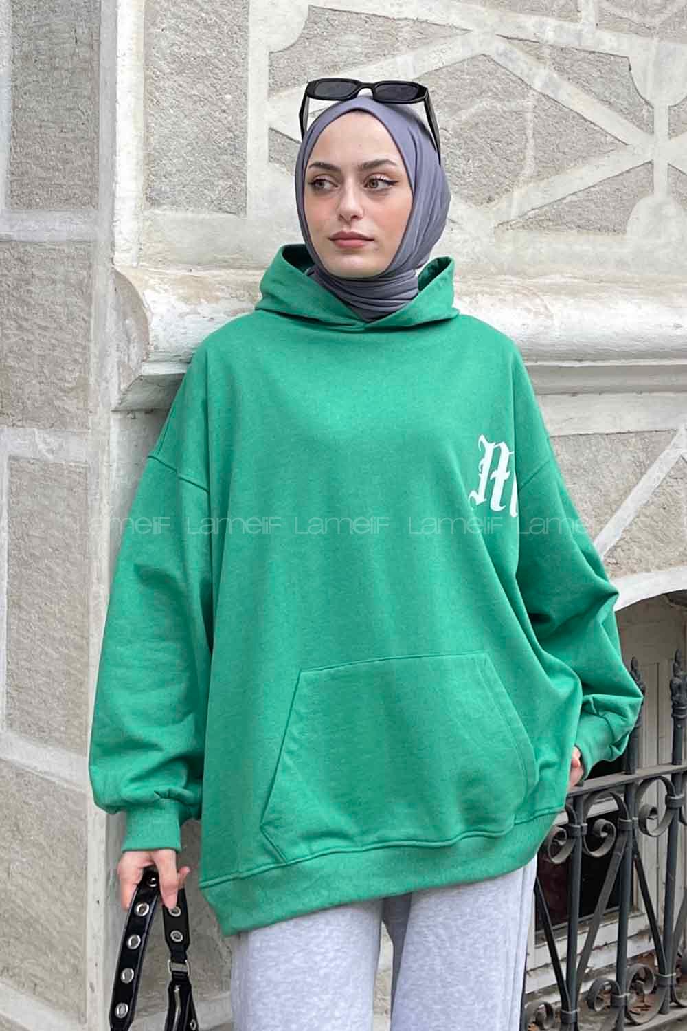 Lamelif Makıng The Headway Baskılı Sweatshirt Yeşil