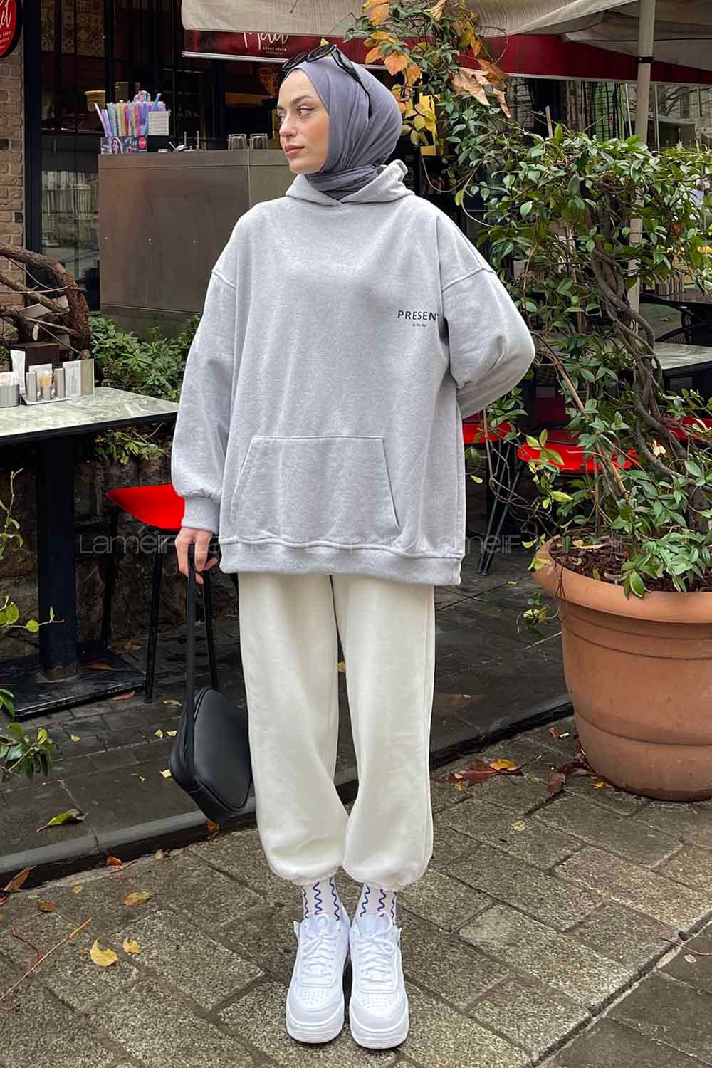 Lamelif Present Baskı Detaylı Sweatshirt Gri