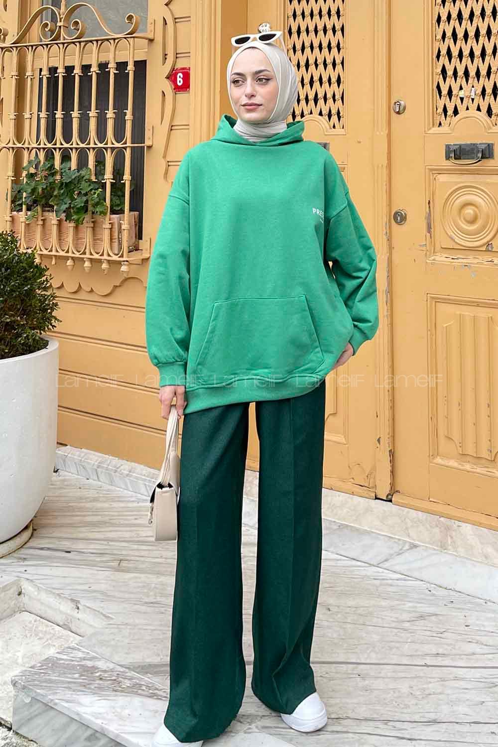 Lamelif Present Baskı Detaylı Sweatshirt Yeşil
