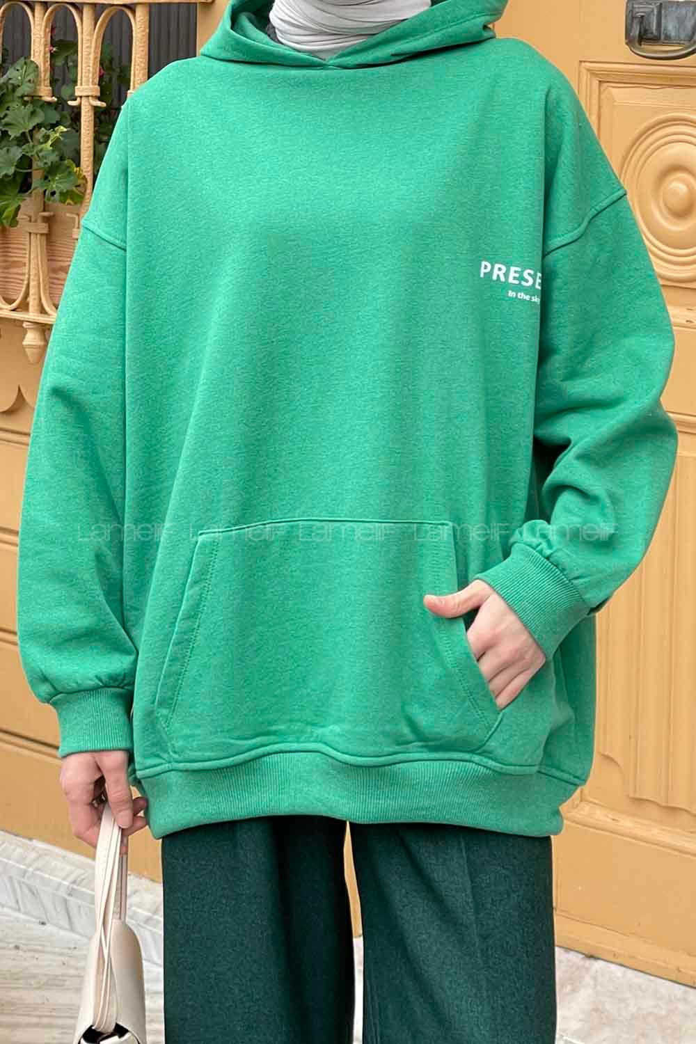 Lamelif Present Baskı Detaylı Sweatshirt Yeşil