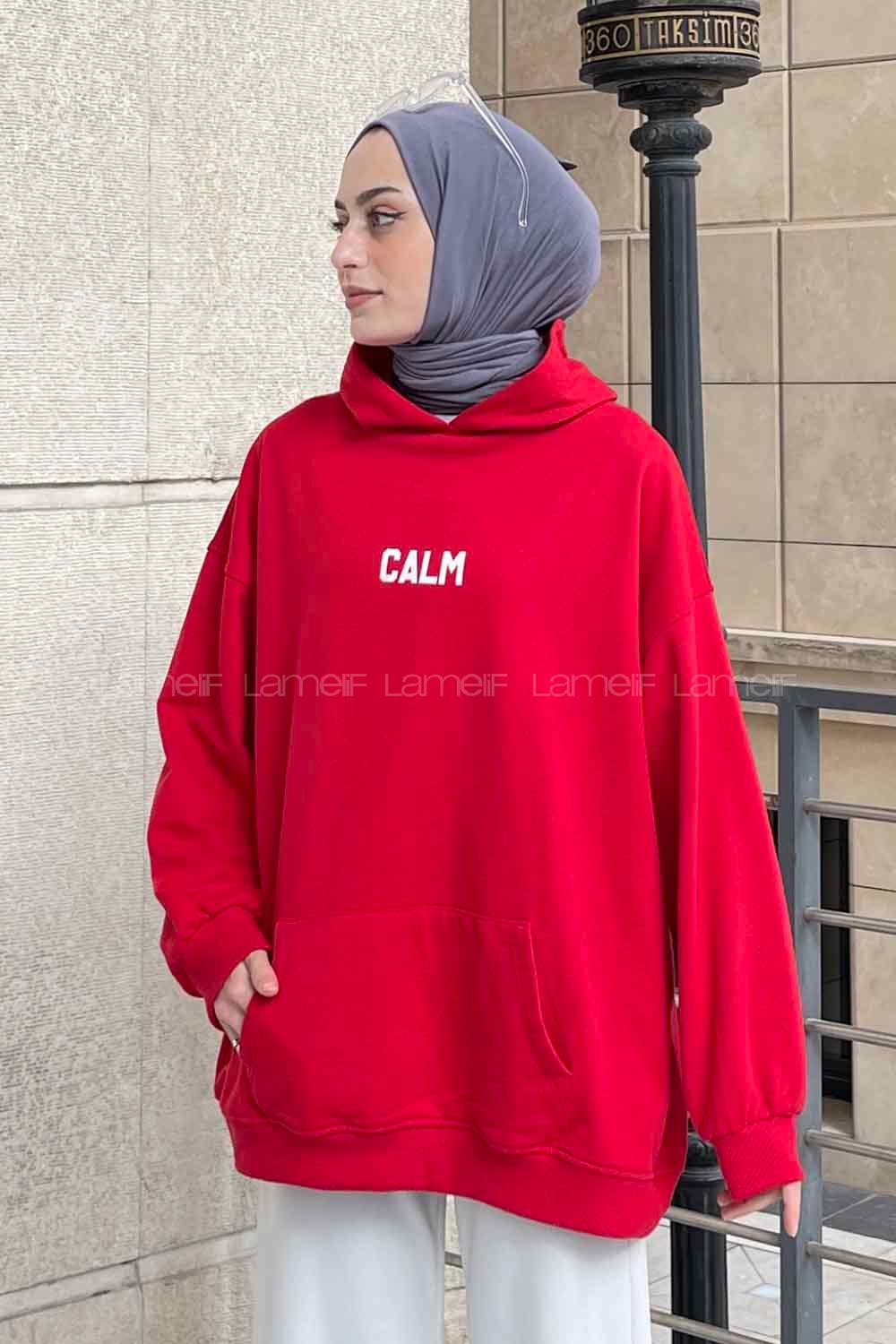 Lamelif Calm Baskı Detaylı Sweatshirt Kırmızı