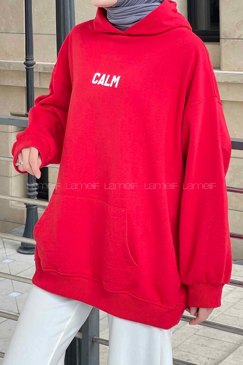 Lamelif Calm Baskı Detaylı Sweatshirt Kırmızı