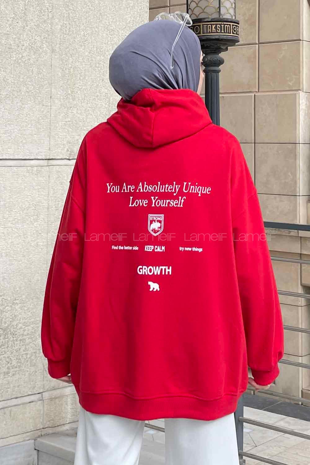 Lamelif Calm Baskı Detaylı Sweatshirt Kırmızı