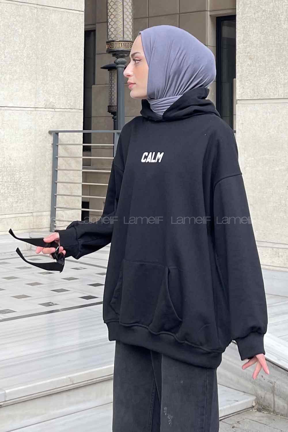 Lamelif Calm Baskı Detaylı Sweatshirt Siyah