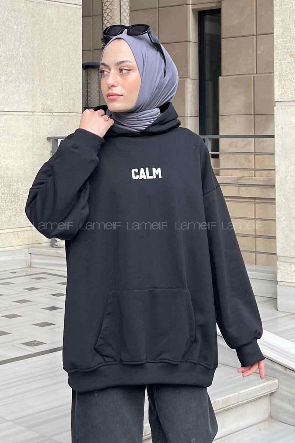 Lamelif Calm Baskı Detaylı Sweatshirt Siyah
