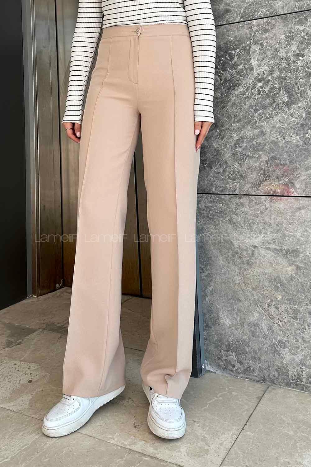 Lamelif Çımalı Bol Paça Pantolon Sütlükahve