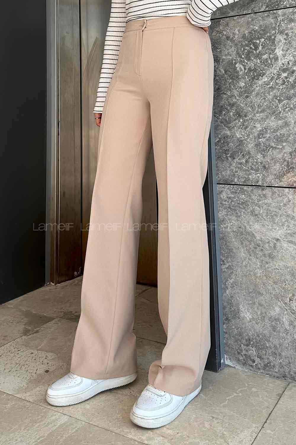 Lamelif Çımalı Bol Paça Pantolon Sütlükahve