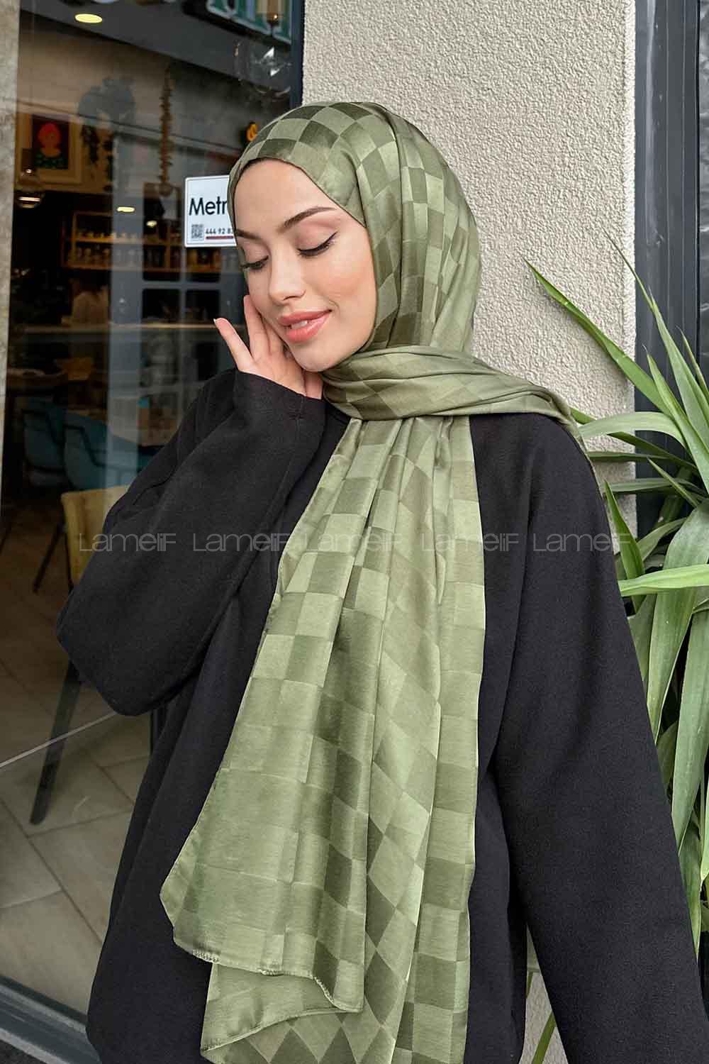 Lamelif Dama Desen Jakar Şal Adaçayı