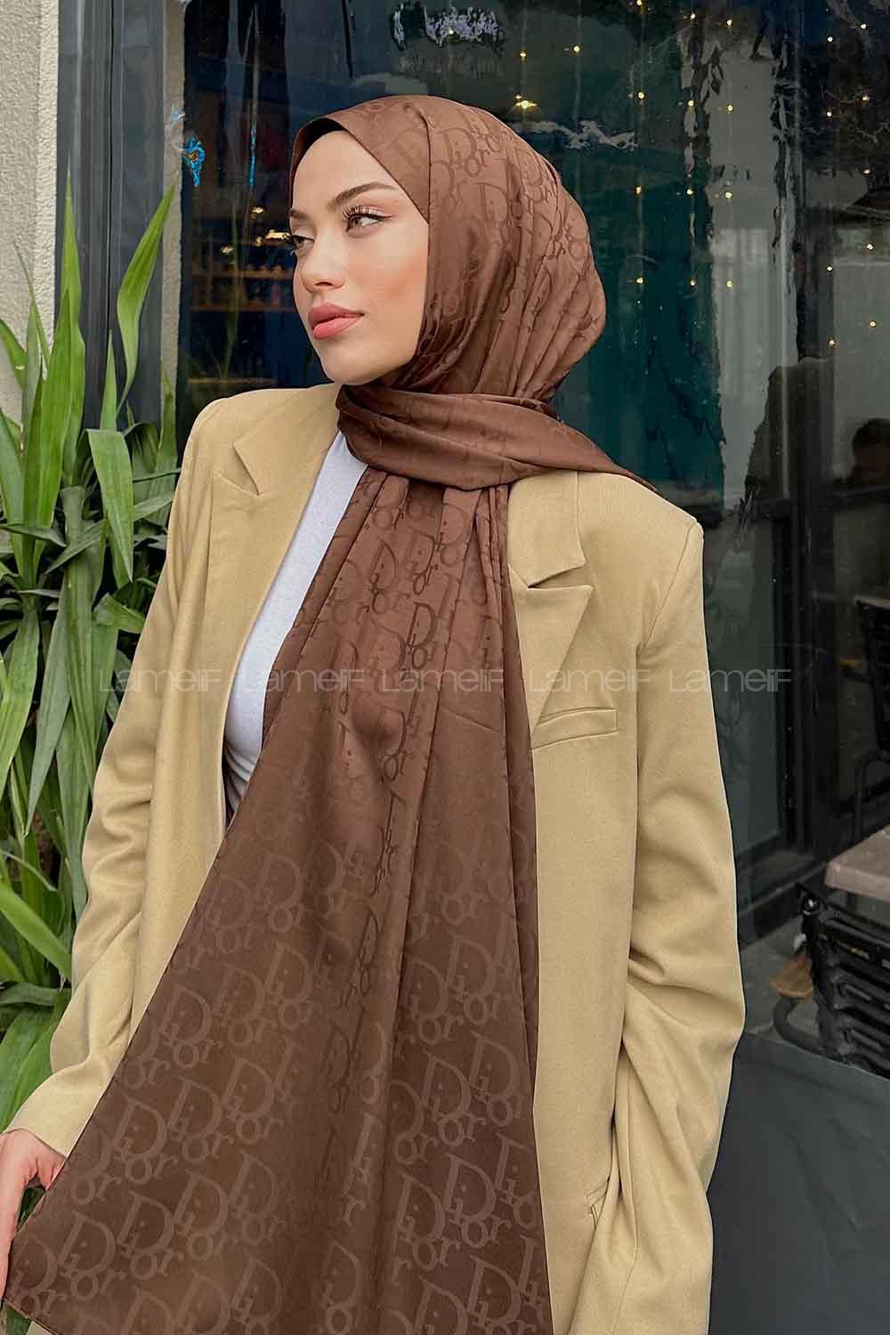 Lamelif Dior Desen Jakar Serisi Şal Acı Kahve
