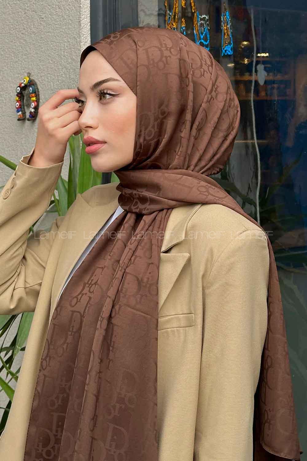 Lamelif Dior Desen Jakar Serisi Şal Acı Kahve