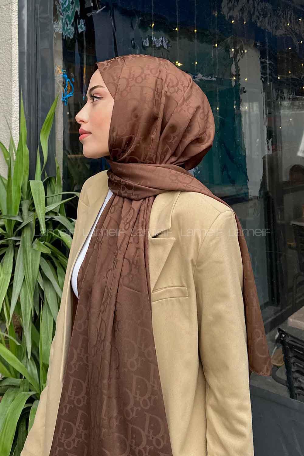 Lamelif Dior Desen Jakar Serisi Şal Acı Kahve