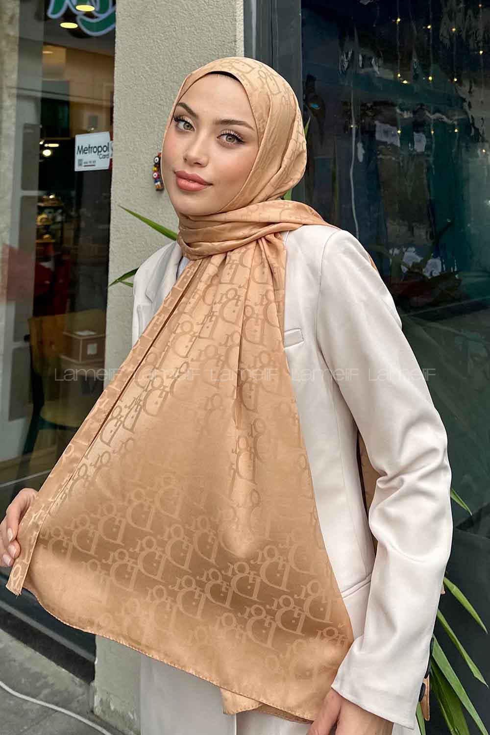 Lamelif Dior Desen Jakar Serisi Şal Camel