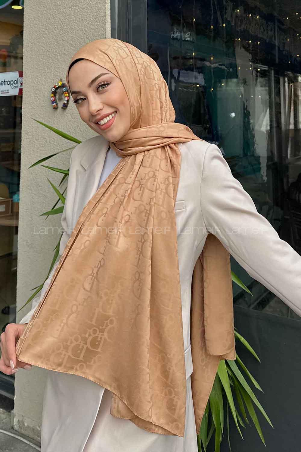 Lamelif Dior Desen Jakar Serisi Şal Camel