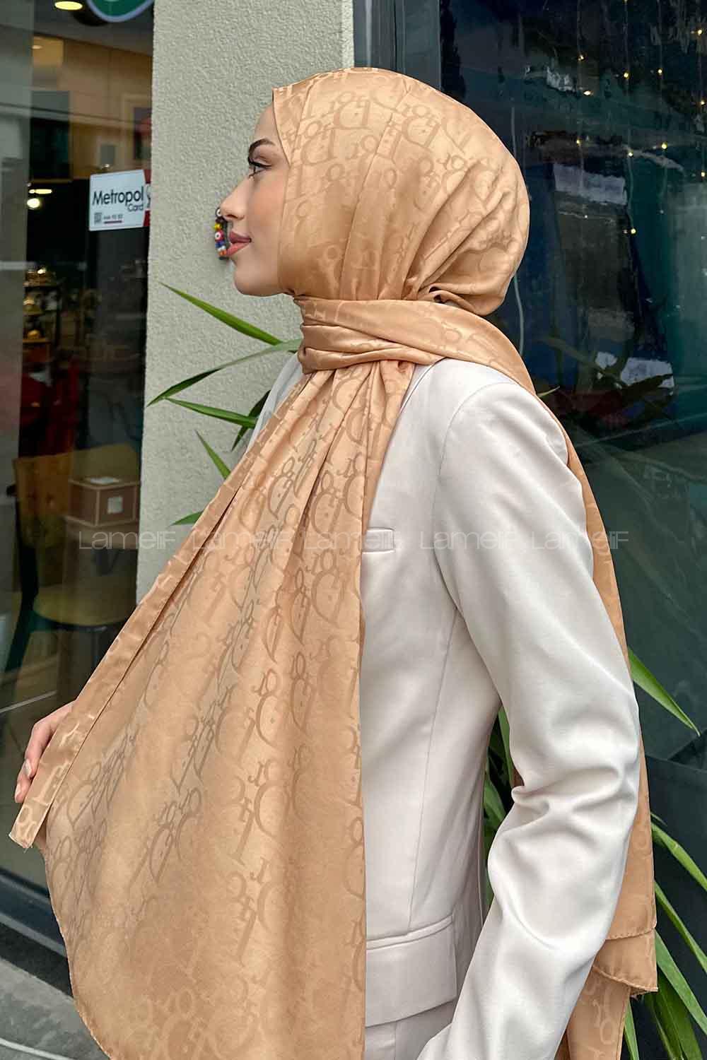 Lamelif Dior Desen Jakar Serisi Şal Camel