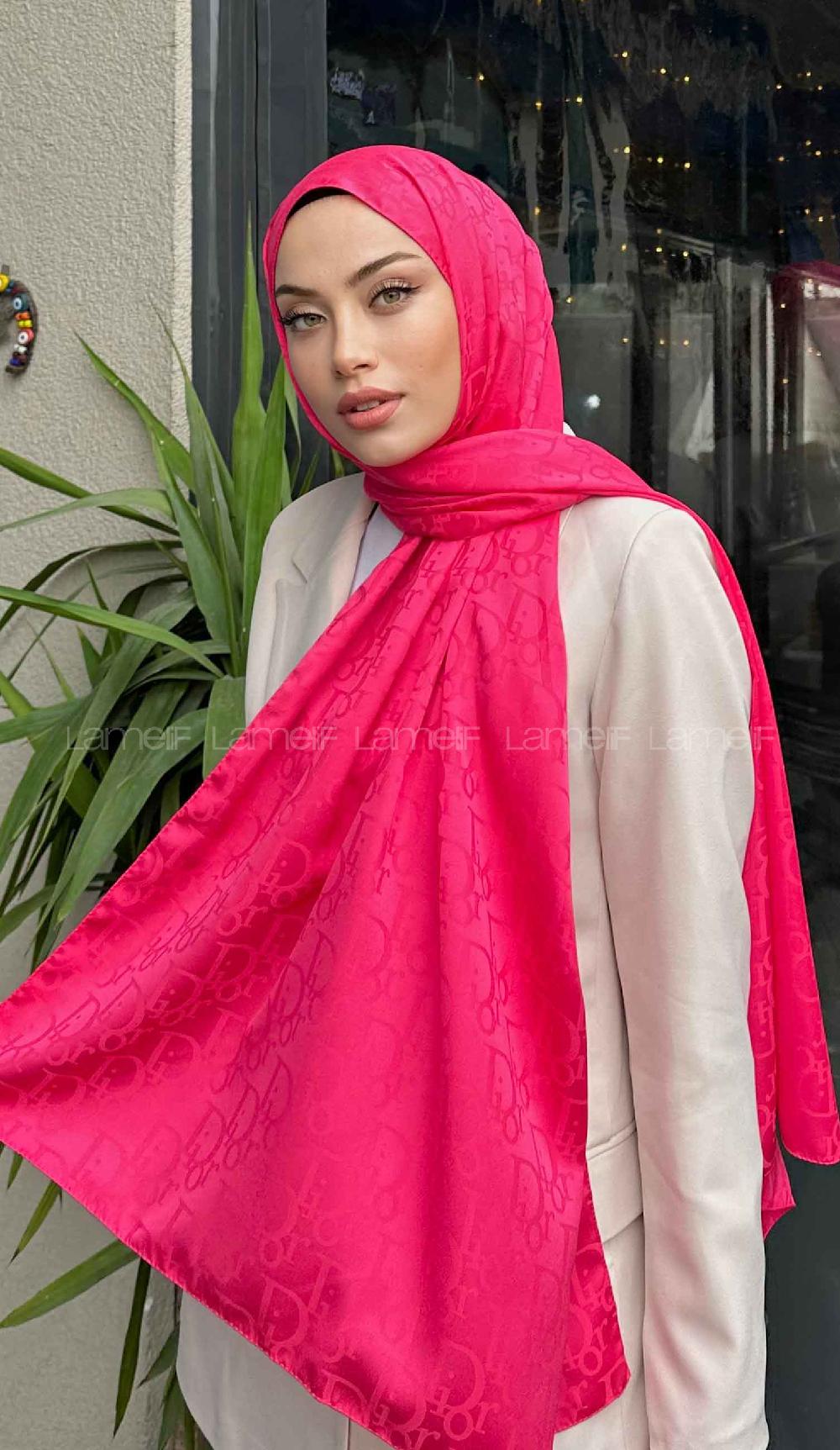 Lamelif Dior Desen Jakar Serisi Şal Fuşya