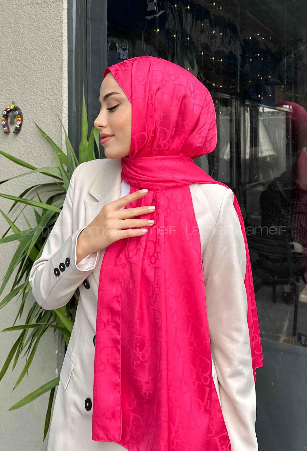 Lamelif Dior Desen Jakar Serisi Şal Fuşya