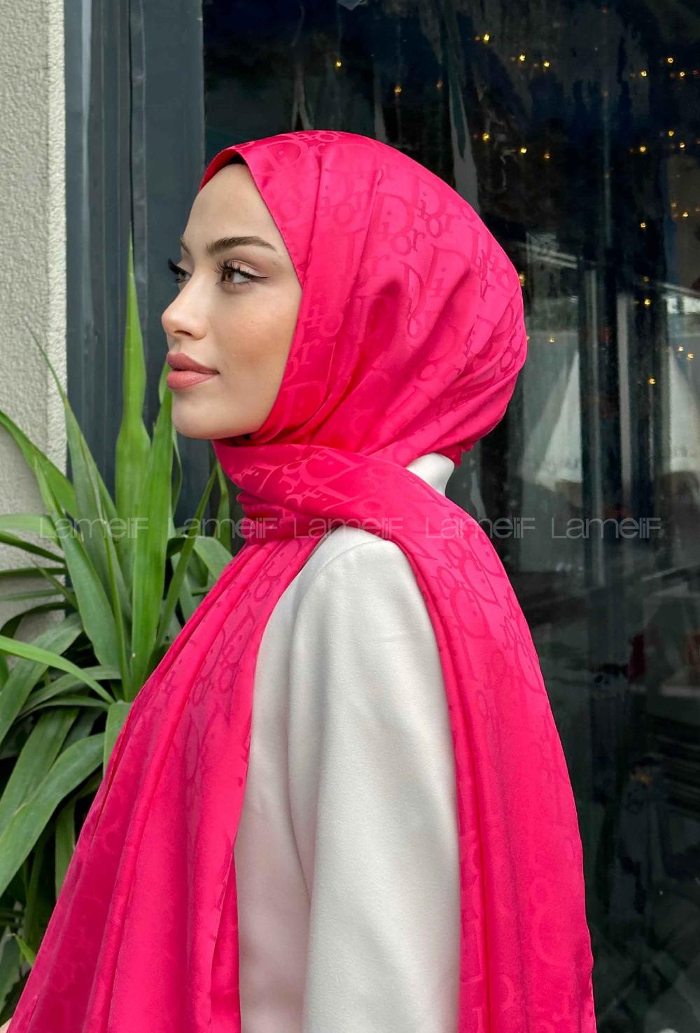 Lamelif Dior Desen Jakar Serisi Şal Fuşya
