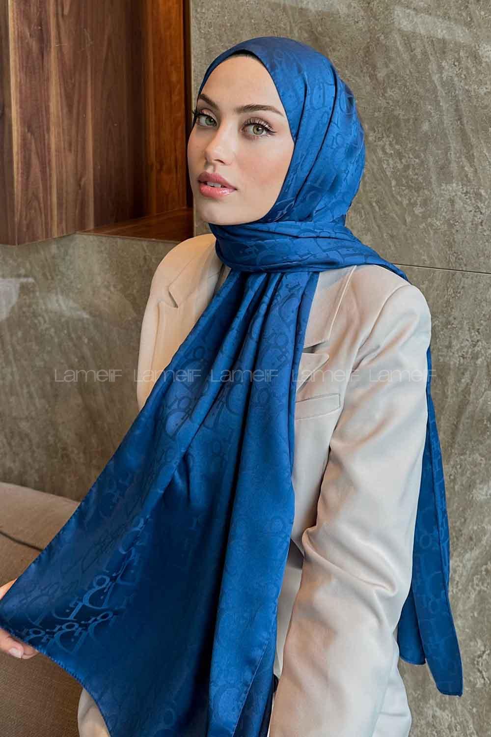 Lamelif Dior Desen Jakar Serisi Şal Gece Mavisi