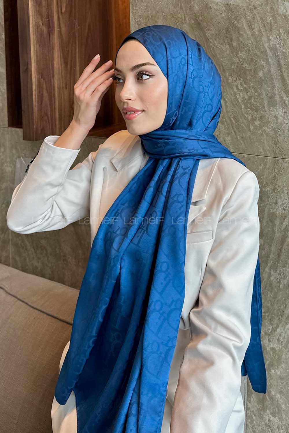 Lamelif Dior Desen Jakar Serisi Şal Gece Mavisi