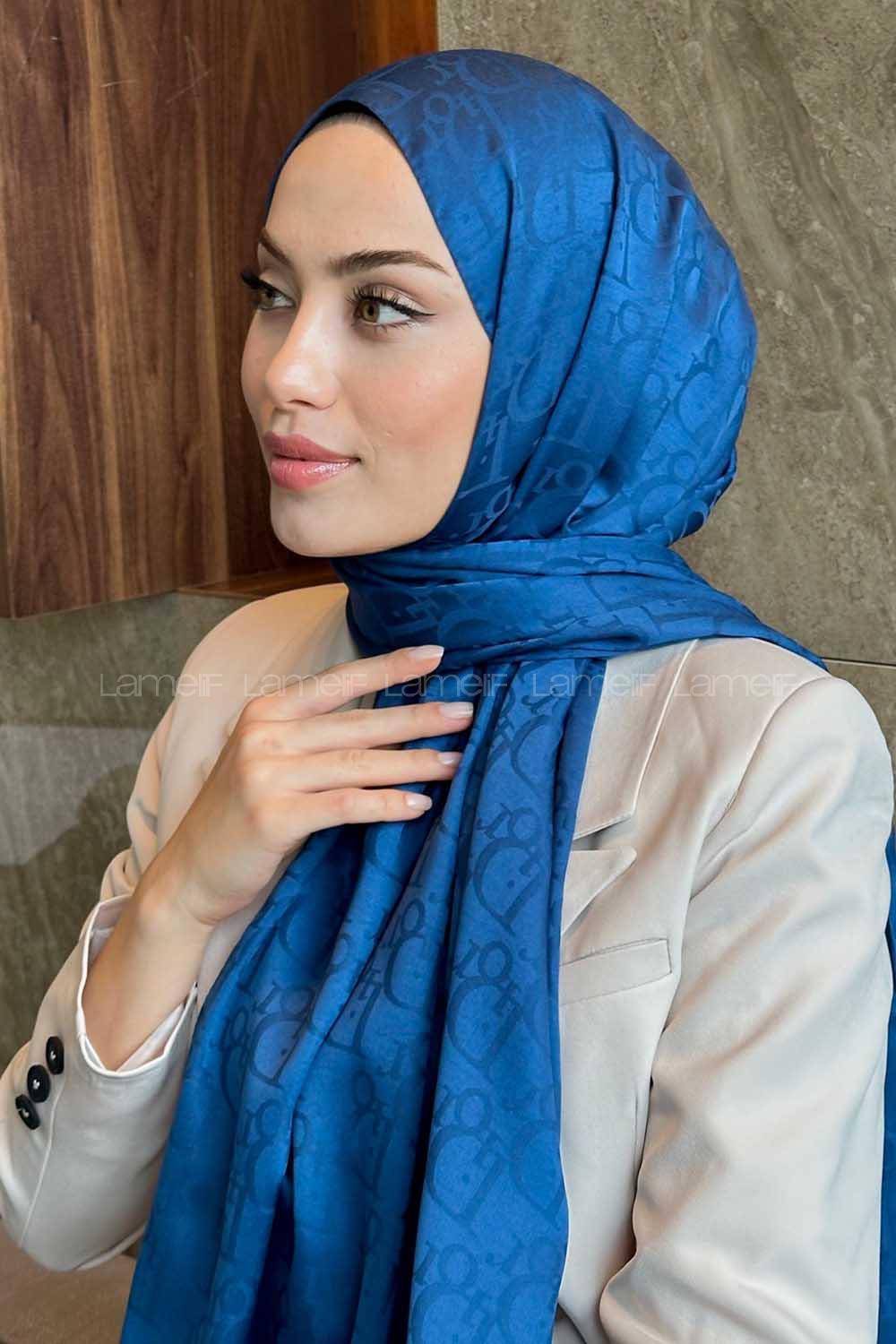 Lamelif Dior Desen Jakar Serisi Şal Gece Mavisi