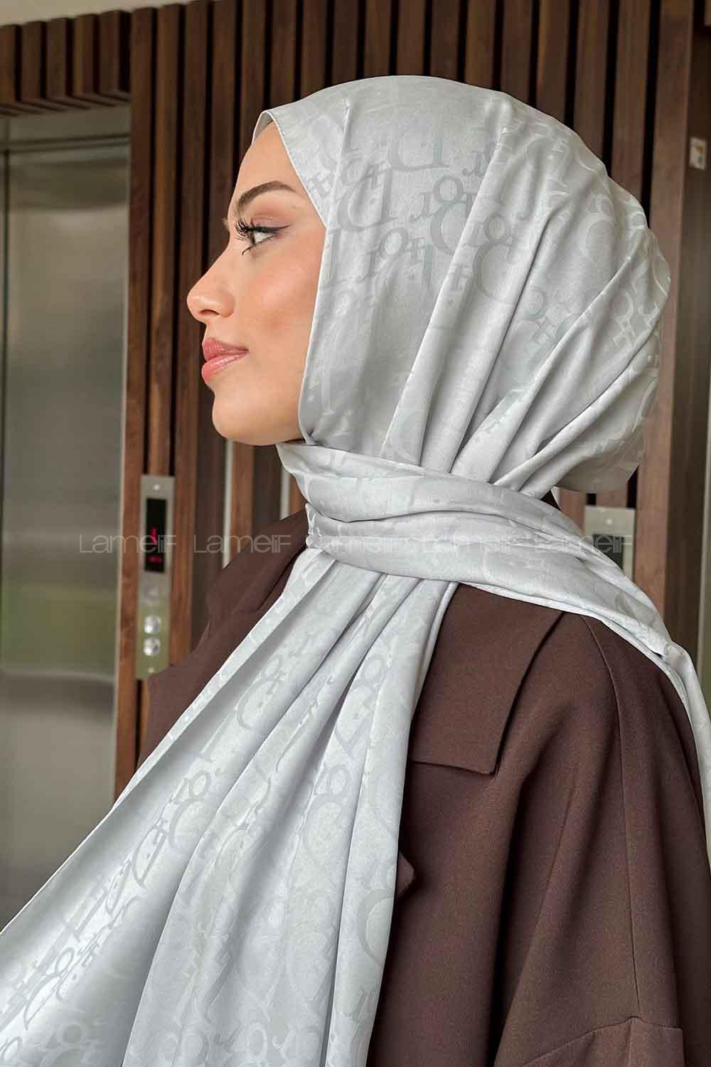 Lamelif Dior Desen Jakar Serisi Şal Gümüş Gri