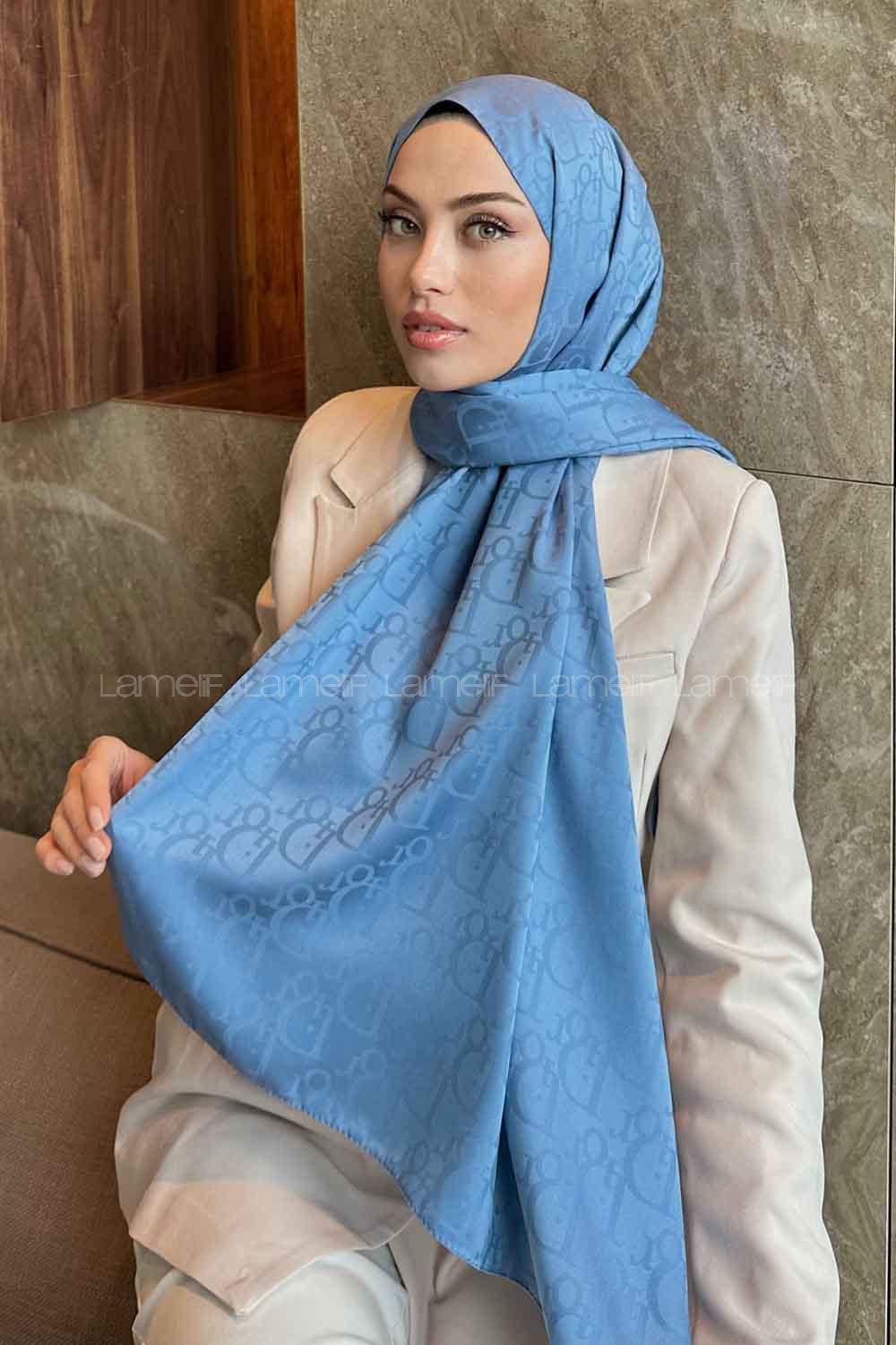 Lamelif Dior Desen Jakar Serisi Şal Kot Mavisi