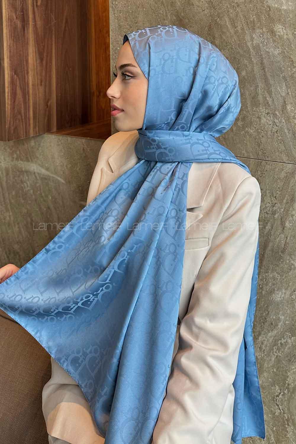 Lamelif Dior Desen Jakar Serisi Şal Kot Mavisi