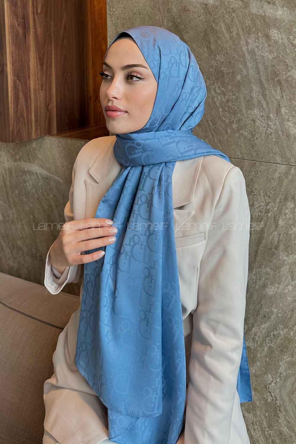 Lamelif Dior Desen Jakar Serisi Şal Kot Mavisi