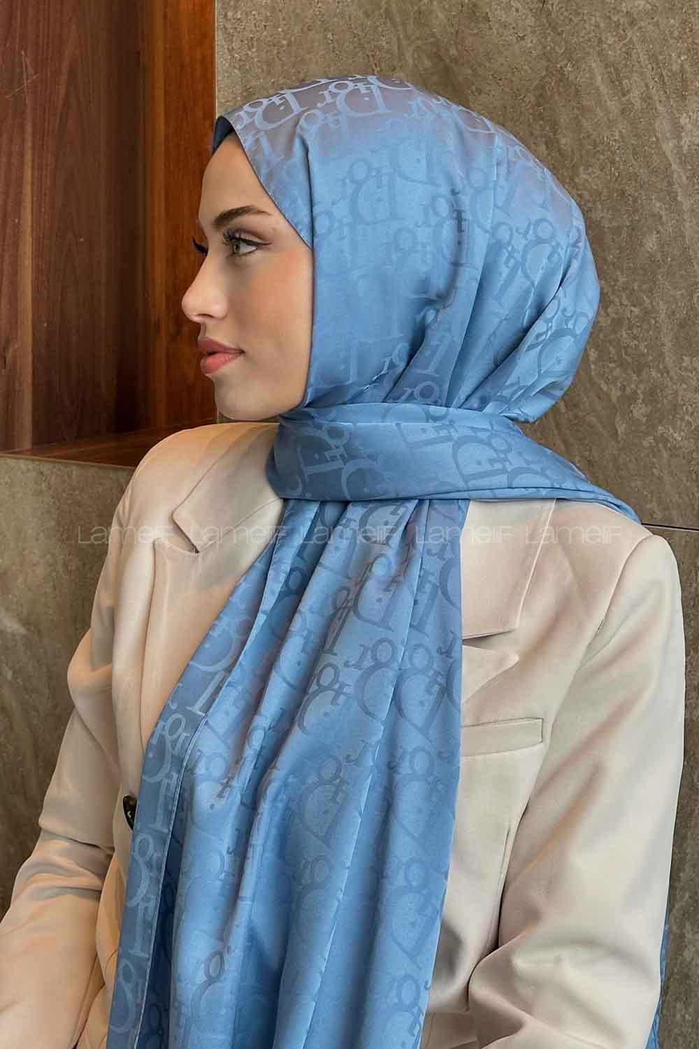 Lamelif Dior Desen Jakar Serisi Şal Kot Mavisi