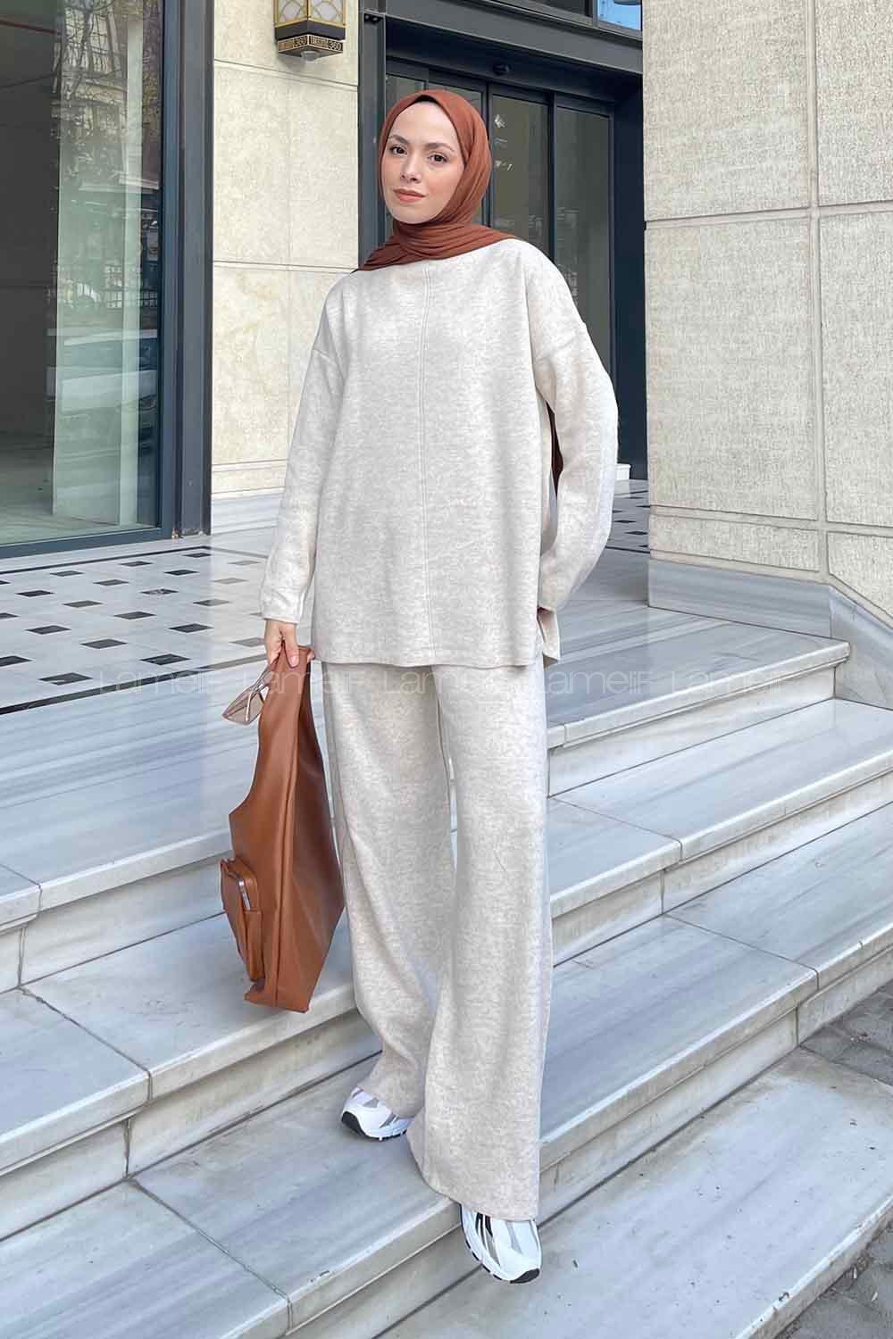 Lamelif Düz İkili Takım Krem