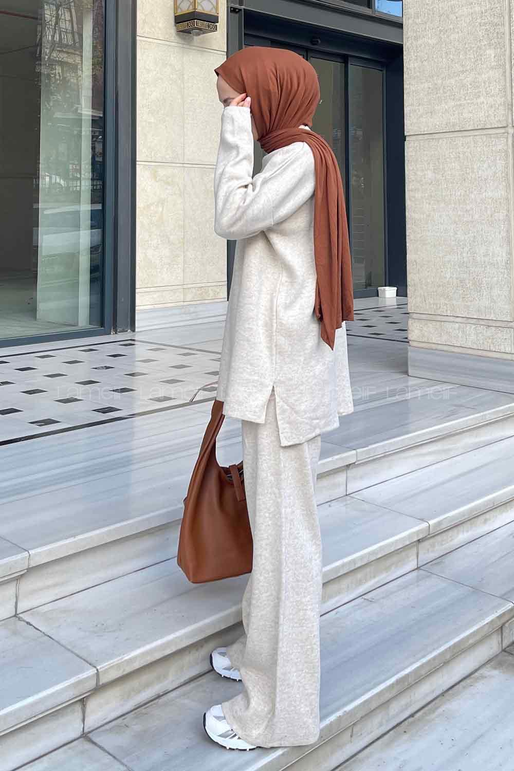 Lamelif Düz İkili Takım Krem